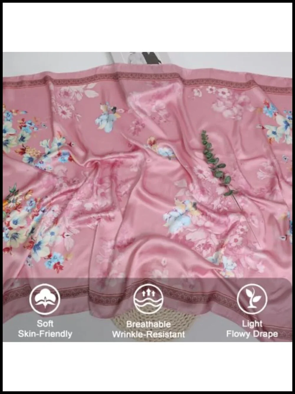 Silk-Feel Satin Travel Scarf, Large Fashion Shawl Wrap, Lightweight Polyester